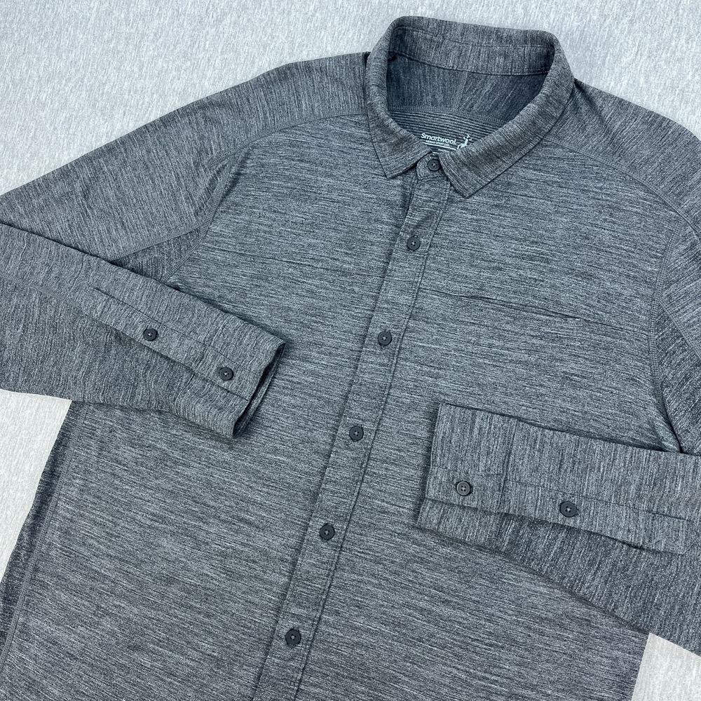 Smartwool Merino Sport 150 Long Sleeve Button-Up Shirt Mens L Heather Gray Wool